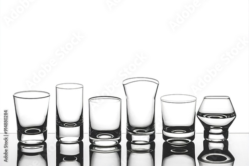 Collage of empty glasses on white background