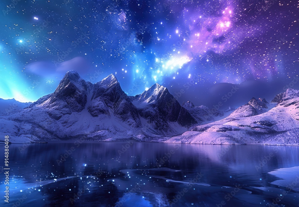 Snowy Mountain Range Under a Starry Night Sky Snowy Mountain Range Under a Starry Night Sky
