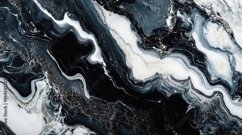 Fototapeta premium Abstract Swirling Pattern of Black, White, and Gray Marble