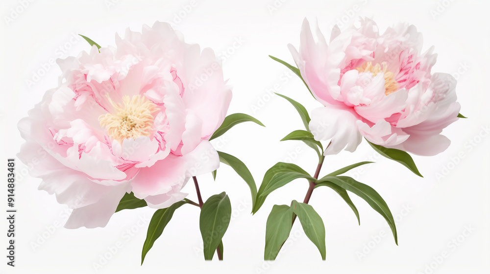 Set of beautiful peony flowers on white background Set of beautiful peony flowers on white background