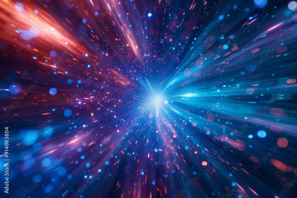 Abstract Representation of Speed Through Space With Bright Lights and Blue and Red Colors Abstract Representation of Speed Through Space With Bright Lights and Blue and Red Colors