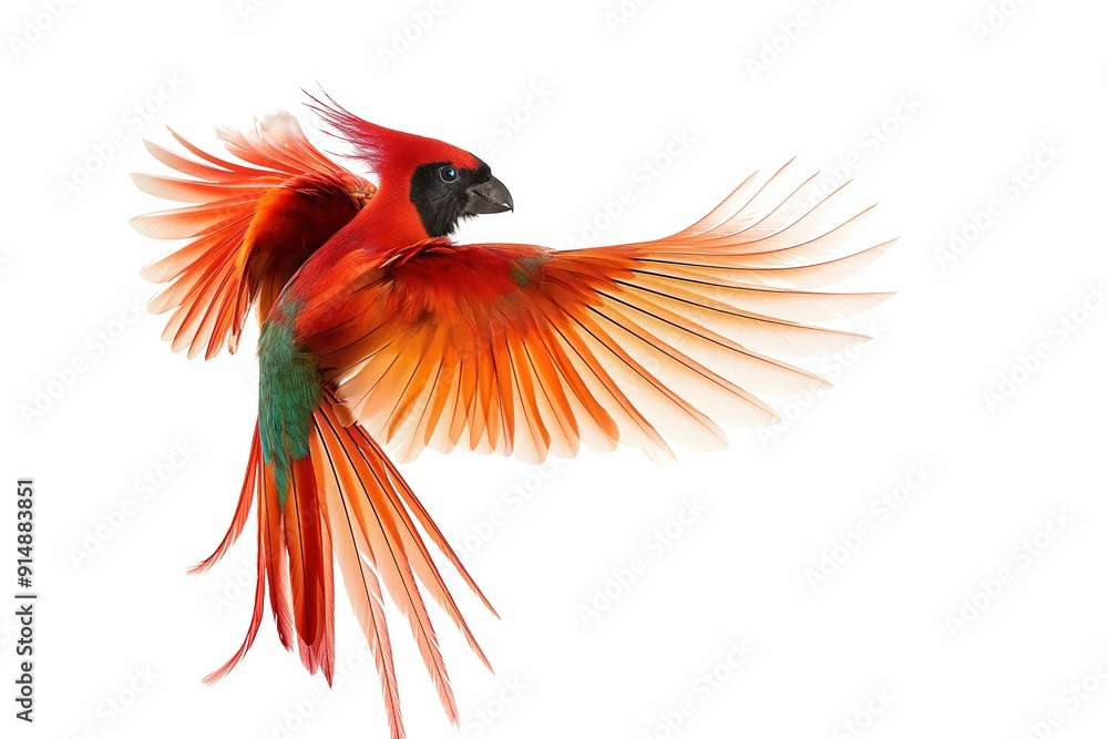 Obraz premium Northern cardinal bird flying showing its beautiful red wings