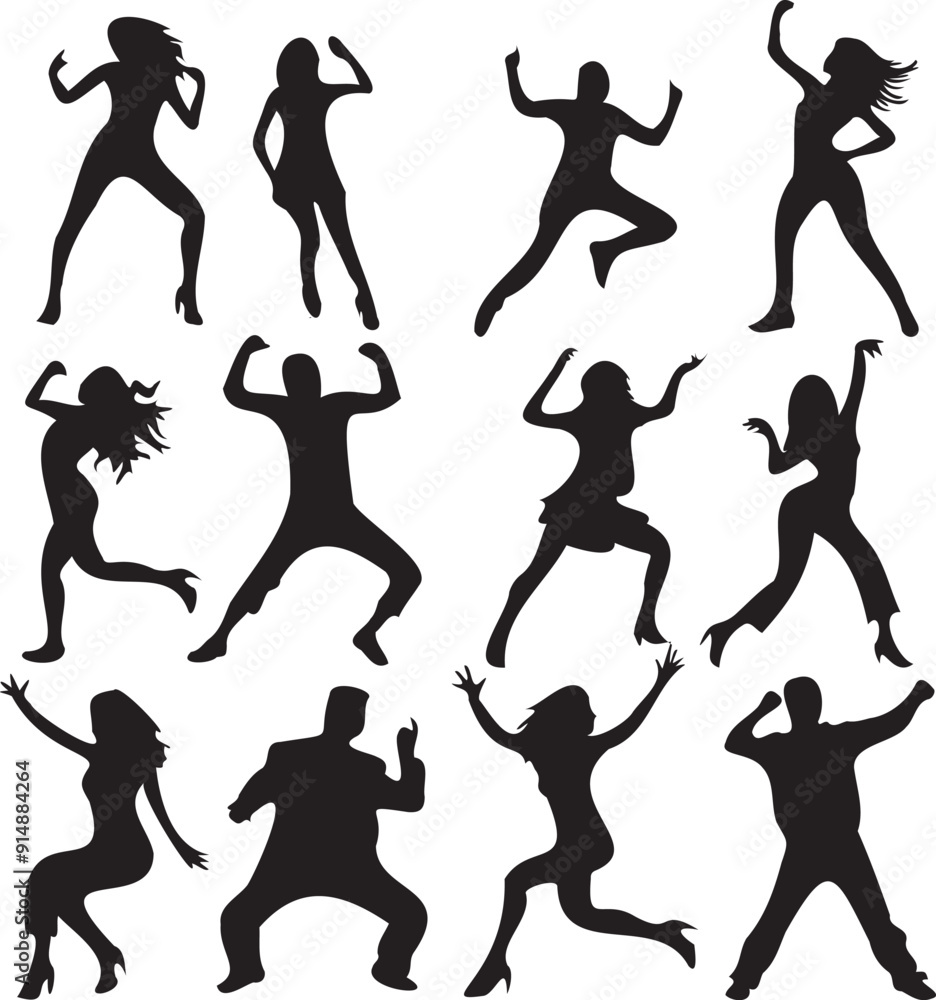 Silhouette of people dance party group on white background Silhouette of people dance party group on white background