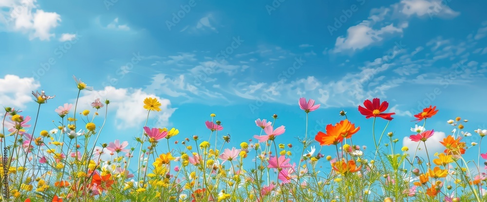 Vibrant Wildflowers Against a Sunny Blue Sky Vibrant Wildflowers Against a Sunny Blue Sky