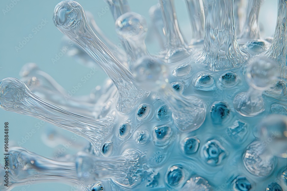 Close-up of a Blue Translucent Virus-Like Structure Close-up of a Blue Translucent Virus-Like Structure