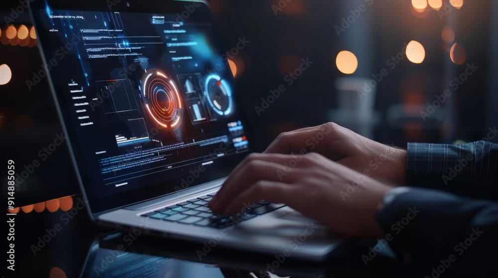 Know your customer (KYC) concept. Person use magnifying glass focus to identity verification system for Increase financial security and access personal financial data. Biometrics security Know your customer (KYC) concept. Person use magnifying glass focus to identity verification system for Increase financial security and access personal financial data. Biometrics security