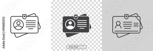 ID Card icon set. Identity document vector icons collection. Driver's license Identification card icon symbol in flat style. Face ID and eye scan icons. Vector illustration.