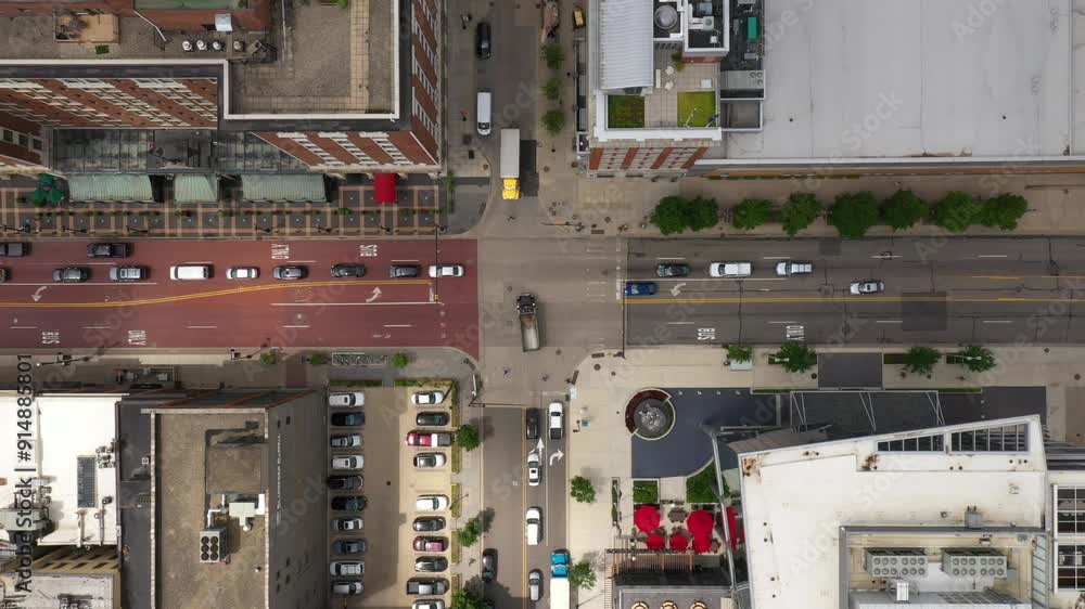 4k Drone video of a traffic intersection downtown Grand Rapids, MI mid day 4k Drone video of a traffic intersection downtown Grand Rapids, MI mid day