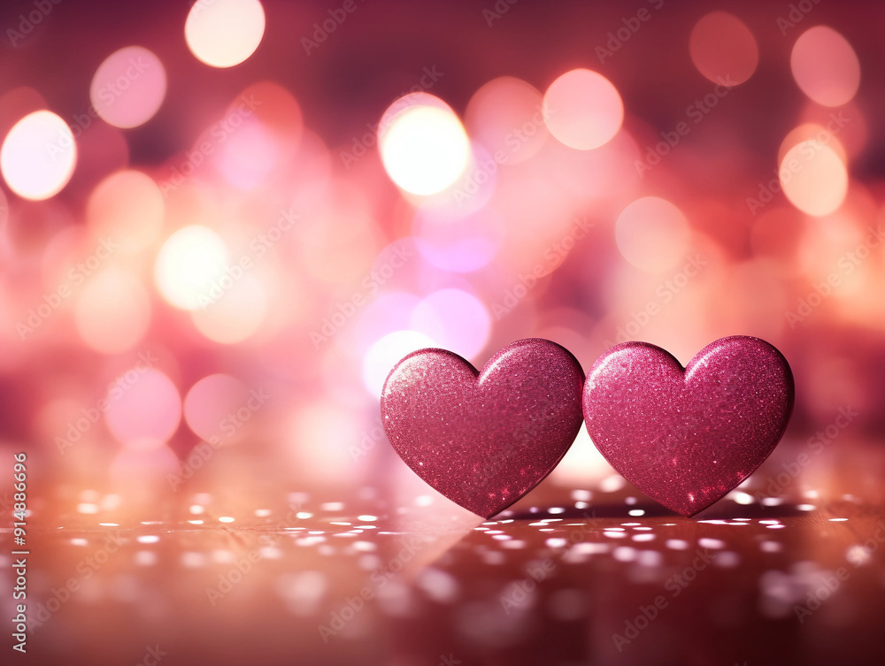 Shiny hearts with a romantic bokeh effect Shiny hearts with a romantic bokeh effect