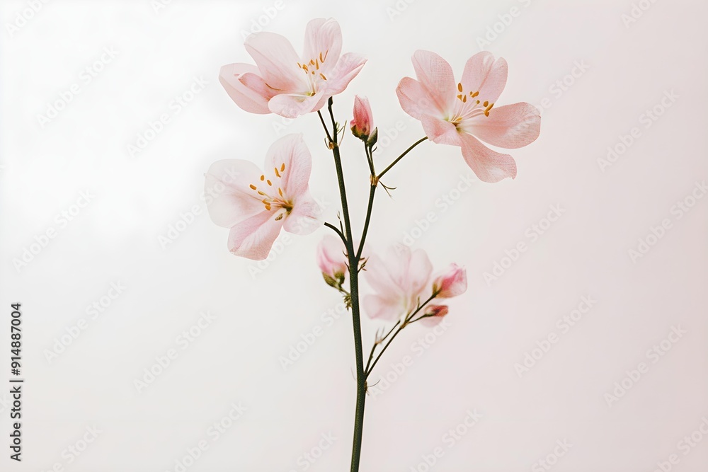 Fototapeta premium Elegant pink flower stem. Aesthetic floral simplicity composition. Close up view flower