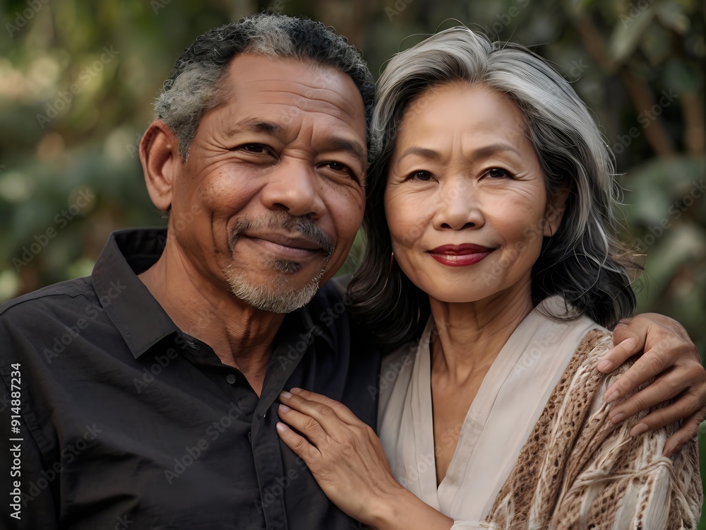 Portrait of a couple of black man from Africa and white woman from Asia, individuals of different races Portrait of a couple of black man from Africa and white woman from Asia, individuals of different races