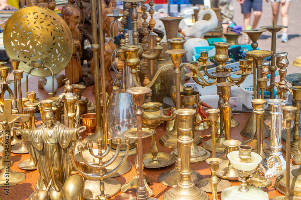 brassware for sale at a local flea market in Germany brassware for sale at a local flea market in Germany