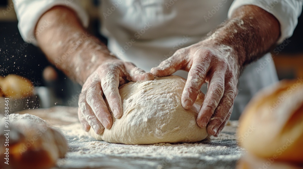 Baker Kneading Dough for Fresh Bread