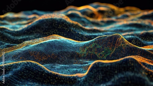This mesmerizing digital landscape showcases vibrant waves of color and intricate patterns, evoking a sense of depth and movement.