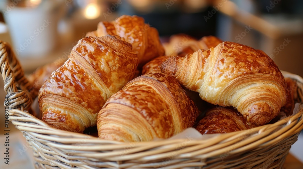 Freshly Baked Croissants in a Basket Freshly Baked Croissants in a Basket