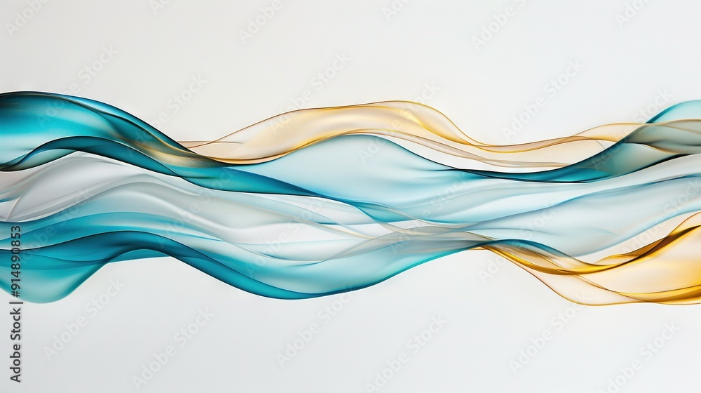 A stunning depiction of blue, yellow, and white waves on a white canvas with a pristine backdrop A stunning depiction of blue, yellow, and white waves on a white canvas with a pristine backdrop