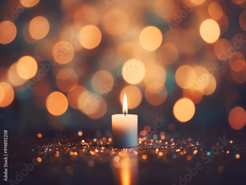 Single Candle in Bokeh Lights