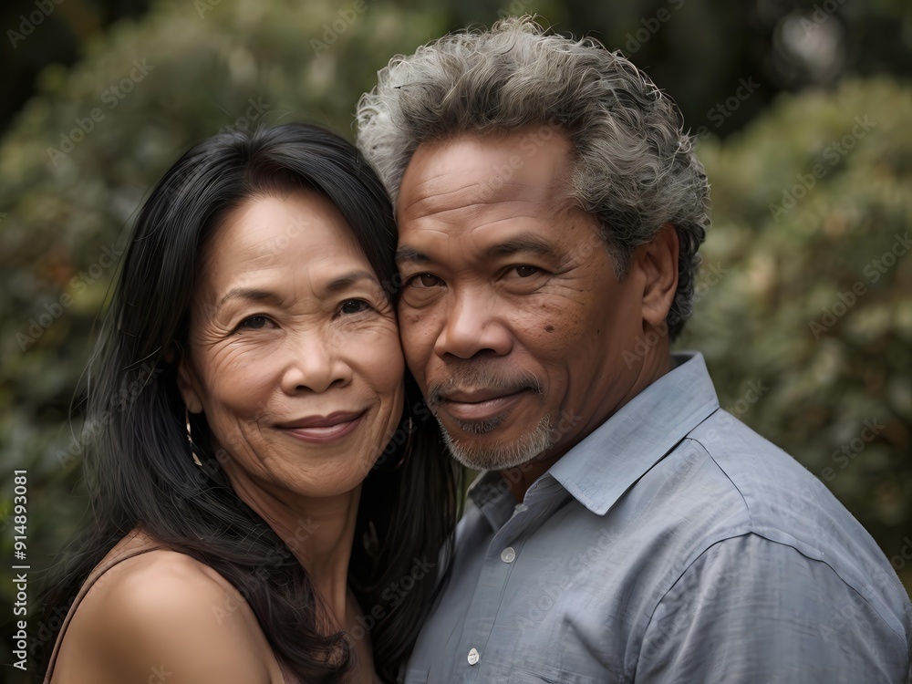 Portrait of a couple of black man from Africa and white woman from Asia, individuals of different races Portrait of a couple of black man from Africa and white woman from Asia, individuals of different races