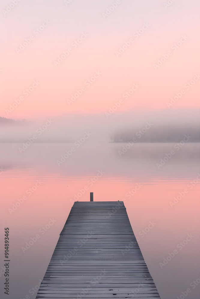 Obraz premium Tranquil Dawn by the Lake: A Journey into Solitude and Reflection in Nature's Embrace