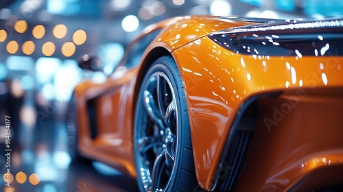 Orange Sports Car in a Showroom