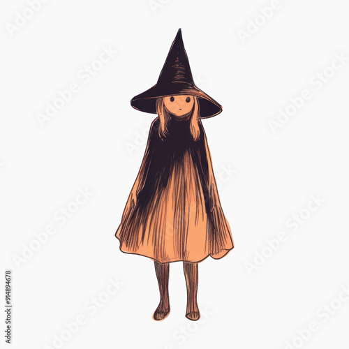 Cute witch in orange cloak