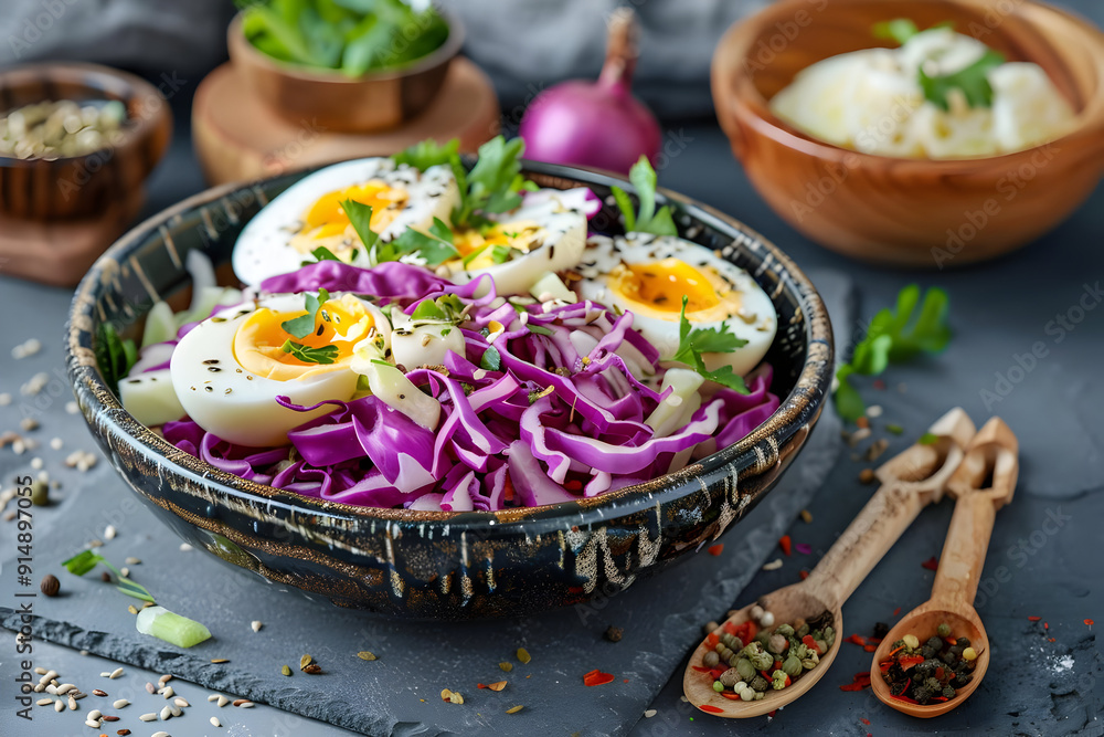 Red Cabbage Salad with Boiled Eggs - Delicious and Healthy Meal Red Cabbage Salad with Boiled Eggs - Delicious and Healthy Meal