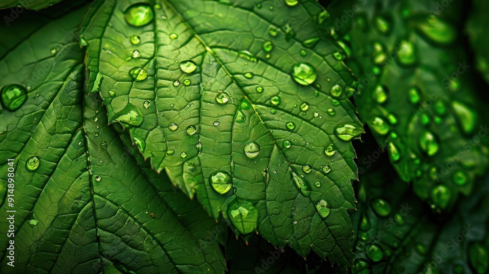 Close-up of Green Leaves Covered in Dew Drops Close-up of Green Leaves Covered in Dew Drops