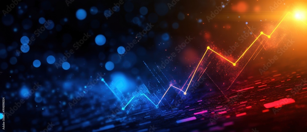 Obraz premium Dynamic Financial Growth Chart with Vibrant Colors and Digital Effects