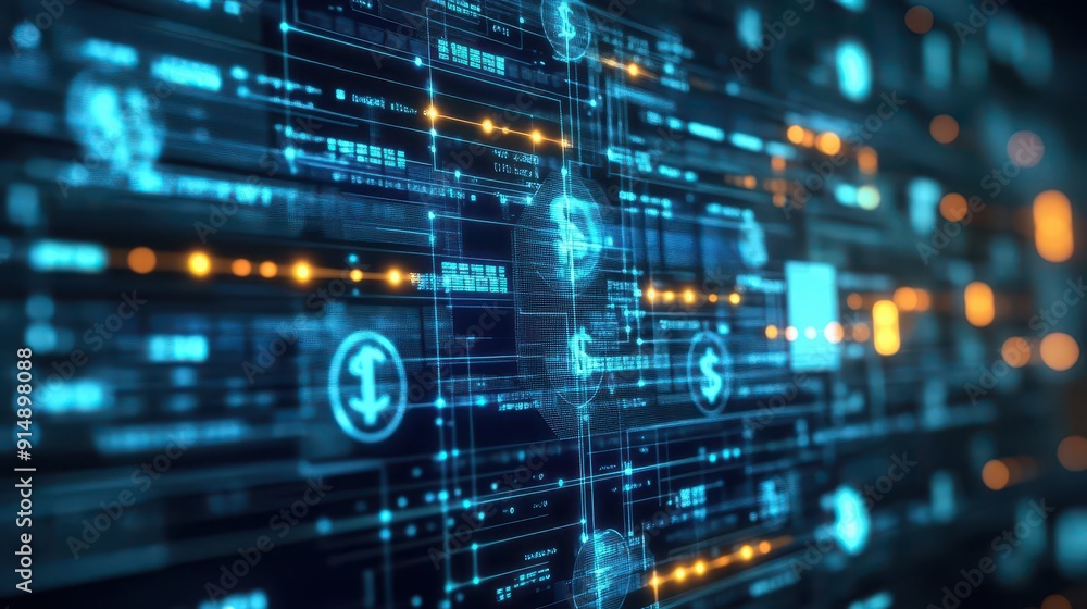 Digital currency transfer, holographic interface, futuristic banking, abstract network connections Digital currency transfer, holographic interface, futuristic banking, abstract network connections