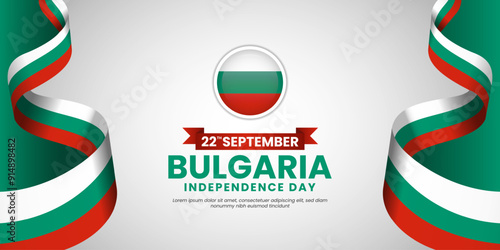 Bulgaria independence day banner illustration waving ribbon flag background