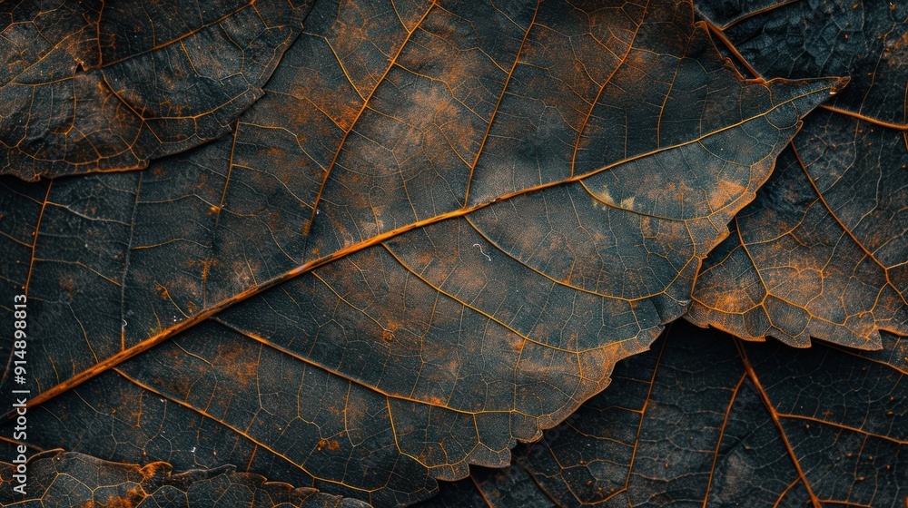 Close-up of Dried Autumn Leaves with Intricate Veins and a Dark, Rust-Colored Hue Close-up of Dried Autumn Leaves with Intricate Veins and a Dark, Rust-Colored Hue