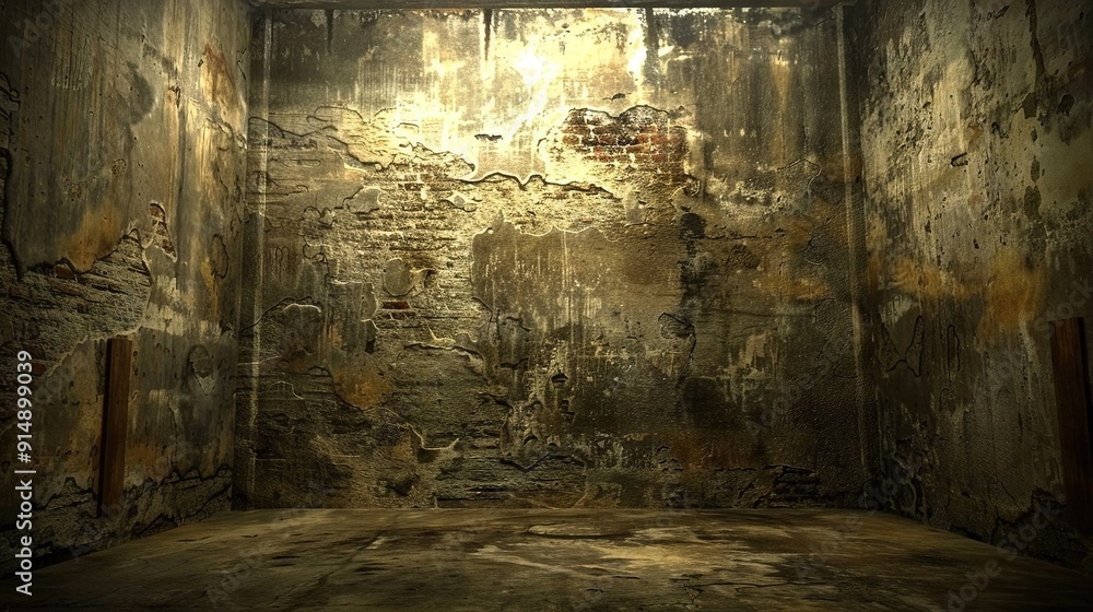 An empty room with peeling paint on the walls, a brick wall with peeling paint on the walls An empty room with peeling paint on the walls, a brick wall with peeling paint on the walls