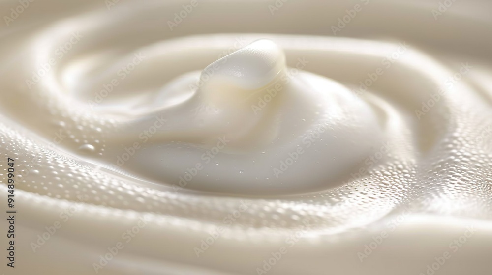 A close-up of a cream swirl with a drop of milk in the center of the image A close-up of a cream swirl with a drop of milk in the center of the image