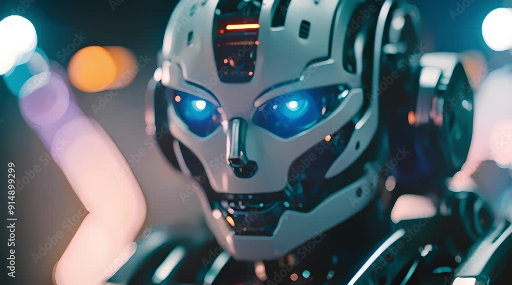 close up robot face with neon light effect, 4k video, generated ai close up robot face with neon light effect, 4k video, generated ai