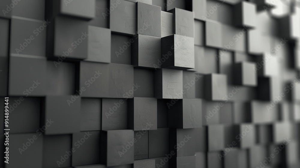 A monochrome image featuring a wall consisting of irregularly shaped and sized squares against a uniform black-and-white backdrop A monochrome image featuring a wall consisting of irregularly shaped and sized squares against a uniform black-and-white backdrop