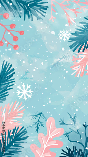 Winter foliage with snowflakes