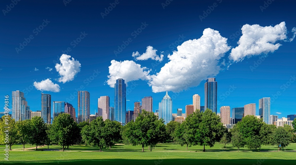 Obraz premium Downtown skyline, modern cityscape, business center Background