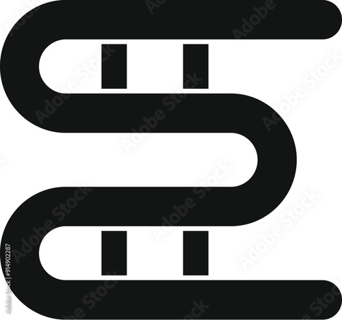 Black simple icon of a heated towel rail, common in bathrooms for warming and drying towels