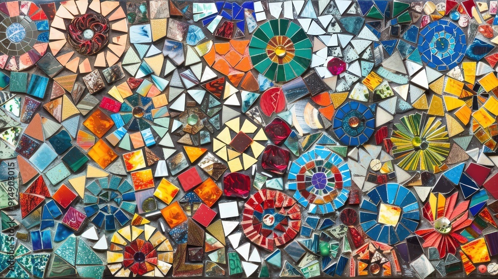 Geometric patterns in mosaic art. Describe a mosaic artwork that features geometric patterns. What materials and techniques are used to create these stunning visual compositions Geometric patterns in mosaic art. Describe a mosaic artwork that features geometric patterns. What materials and techniques are used to create these stunning visual compositions
