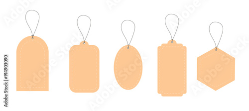 Set of price tags. Blank pricetags of various shapes. Beige tags. Discounts and promotions, advertising and marketing on Internet. Flat vector collection