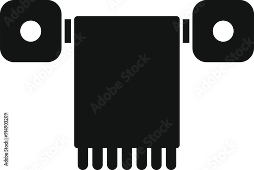 Black towel hanging on round hanger icon in simple style isolated on white background