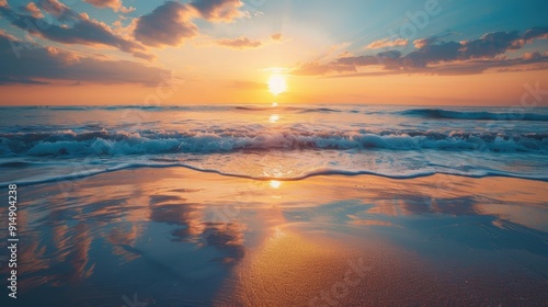 Golden hour sunset over calm ocean waters