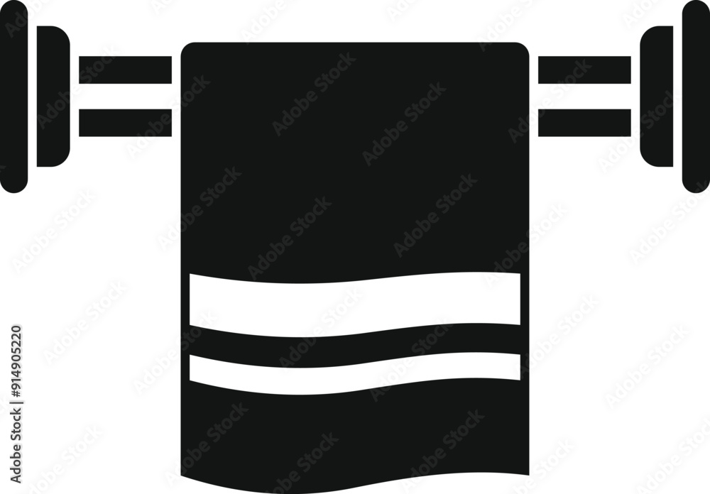Black silhouette of a clean towel hanging on a towel rail, perfect for representing bathroom and hygiene concepts Black silhouette of a clean towel hanging on a towel rail, perfect for representing bathroom and hygiene concepts