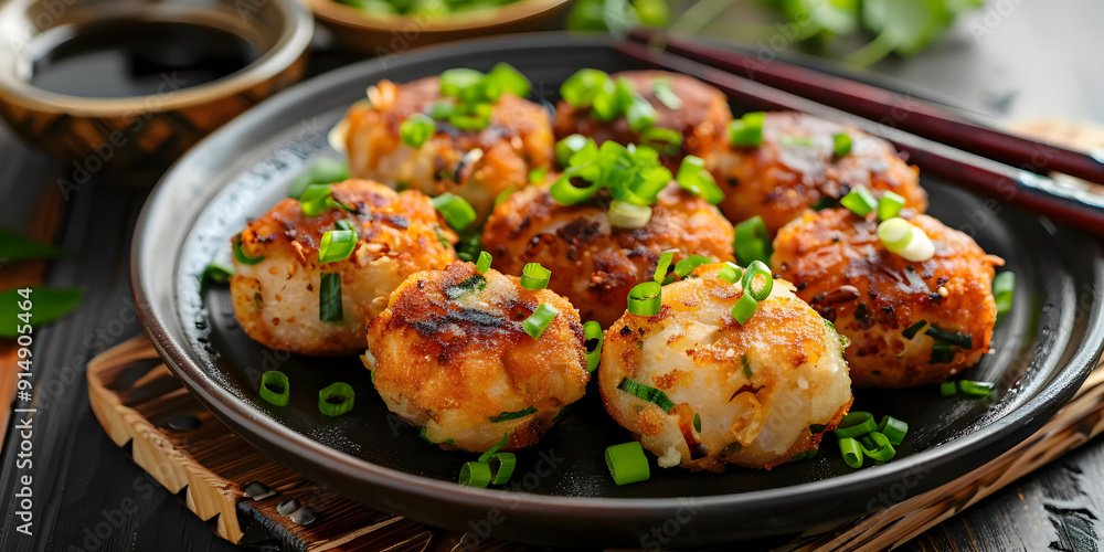Crispy Fried Potato Cakes with Green Onions - Food Photography Crispy Fried Potato Cakes with Green Onions - Food Photography