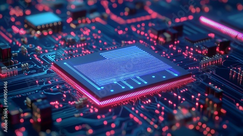 Semiconductor circuit board and wafer optics are featured emphasizing the intricate technology involved in these components