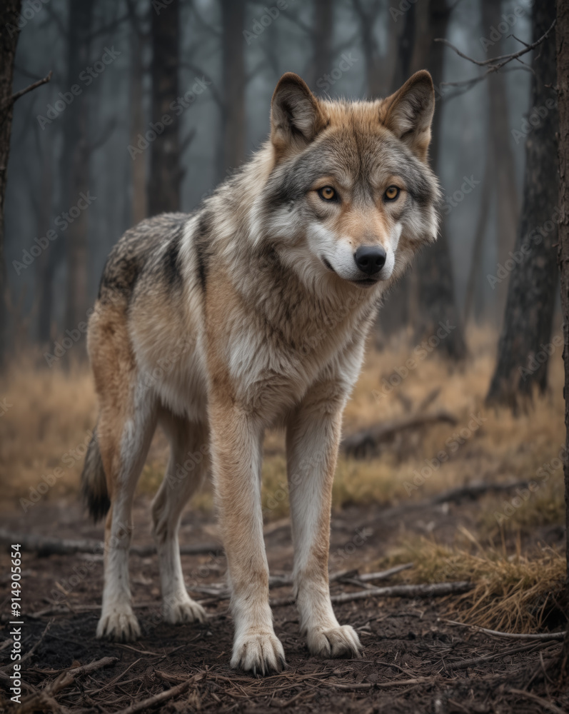 Naklejka premium Majestic Wolf in Misty Forest