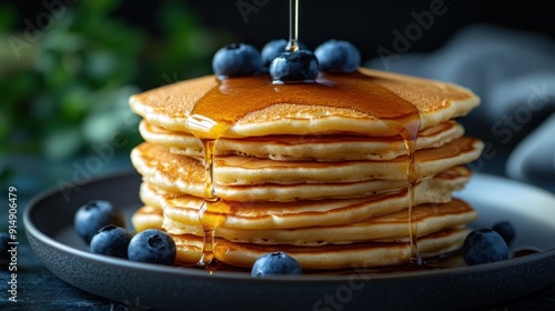 Wallpaper Mural Stack of Pancakes with Syrup and Blueberries Torontodigital.ca