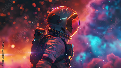 3d illustration of an astronaut in outer space. synth-wave astronaut, design