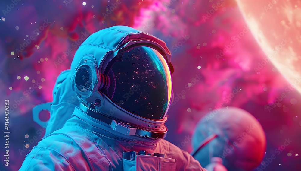 3d illustration of an astronaut in outer space. synth-wave astronaut, design 3d illustration of an astronaut in outer space. synth-wave astronaut, design