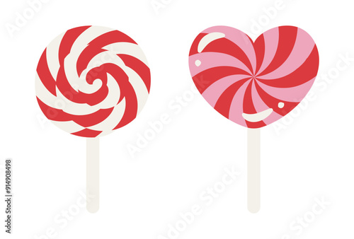 vector illustration of swirl and heart shaped lollipops isolated on white for banners, cards, flyers, social media wallpapers, etc.